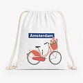 Rugtas katoen Fiets met tulpen wit