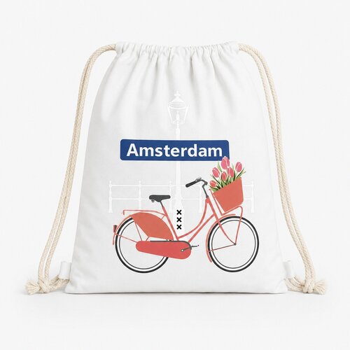 Rugtas katoen Fiets met tulpen wit