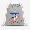 Draw string bag bike with tulips gray