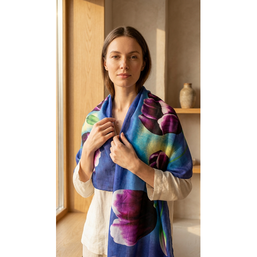 Irene Tulip scarfs Tulpensjaal/Omslagdoek Blauw 170*70cm