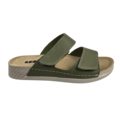 Leon Footwear Sandalen olijfgroen - dubbele band - materiaal: Leer & Polyurethaan