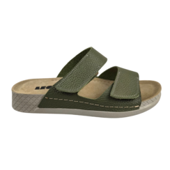 Olive green sandals - double strap - material: Leather & Polyurethane