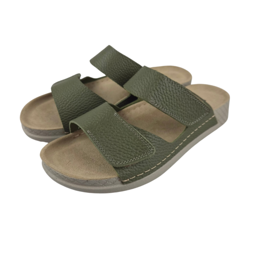 Leon Footwear Sandalen olijfgroen - dubbele band - materiaal: Leer & Polyurethaan