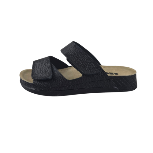 Leon Footwear Sandalen zwart - dubbele band - materiaal: Leer & Polyurethaan