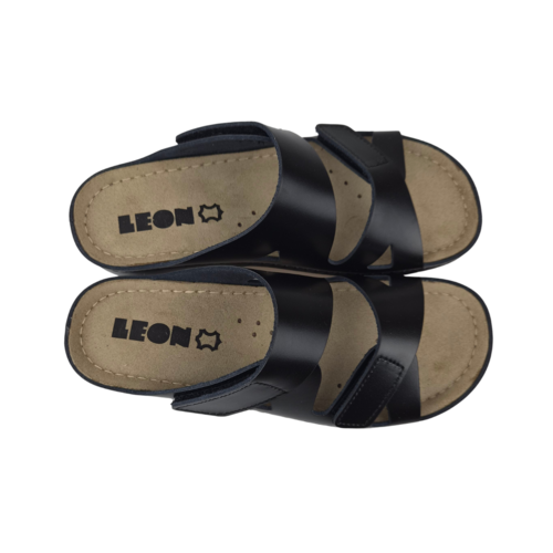 Leon Footwear Sandalen Laura zwart - dubbele band - materiaal: Leer & Polyurethaan