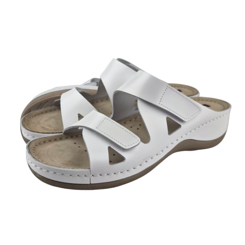 Leon Footwear Laura sandals white - double strap - material: Leather & Polyurethane