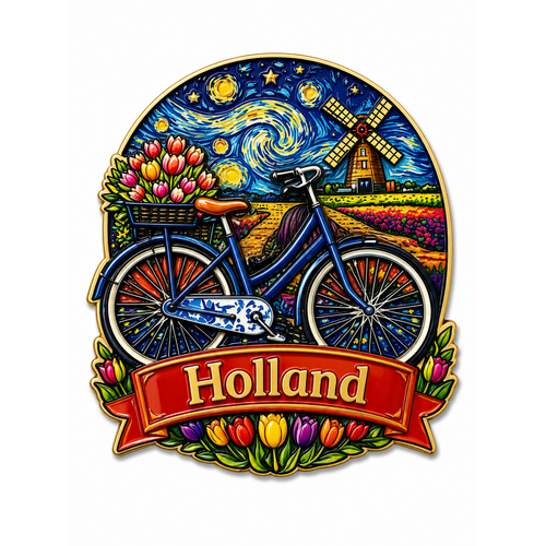 Epoxy Magneet Holland bike starry sky (bestel per 12 stuks)