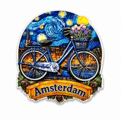 Epoxy Magneet Amsterdam bike starry sky (bestel per 12 stuks)