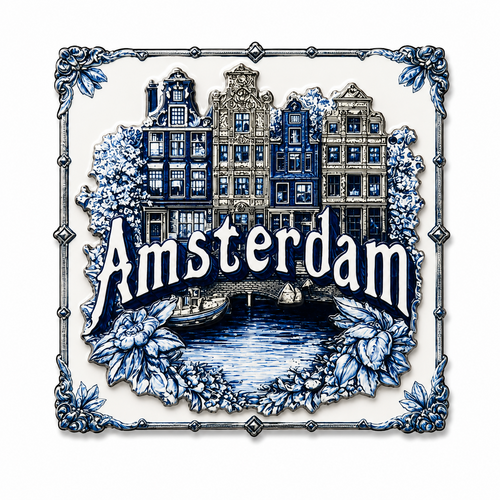 Epoxy Magneet Amsterdam Delftblue canal house (bestel per 12 stuks)