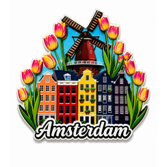 Epoxy Magneet Amsterdam windmill tulips (bestel per 12 stuks)