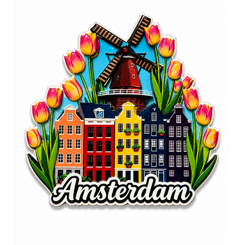 Epoxy Magnet Amsterdam windmill tulips (order per 12pcs)