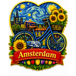 Epoxy Magneet Amsterdam bike sunflower heart (bestel per 12 stuks)