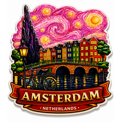 Epoxy Magneet Amsterdam pink starry Night (bestel per 12 stuks)