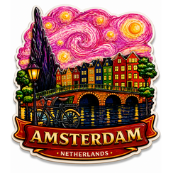 Epoxy Magnet Amsterdam pink starry Night  (order per 12pcs)