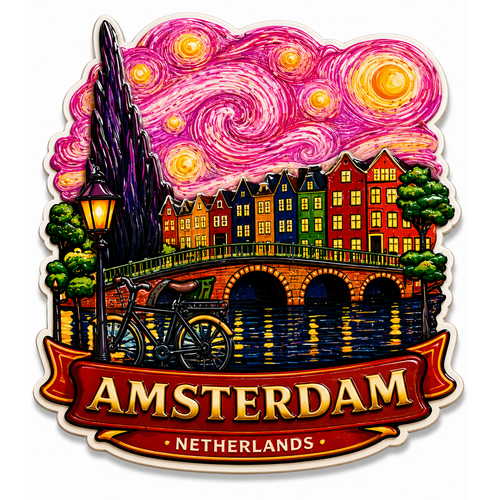 Epoxy Magneet Amsterdam pink starry Night (bestel per 12 stuks)