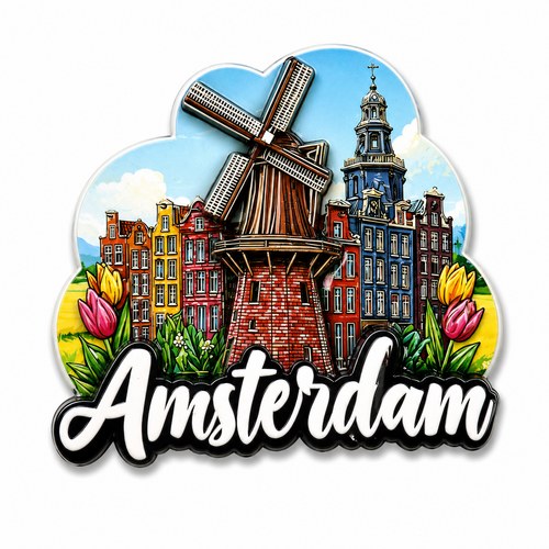 Epoxy Magneet Amsterdam windmill canal houses (order per 12 stuks)