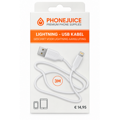 USB kabel 3 Meter Lightning - wit