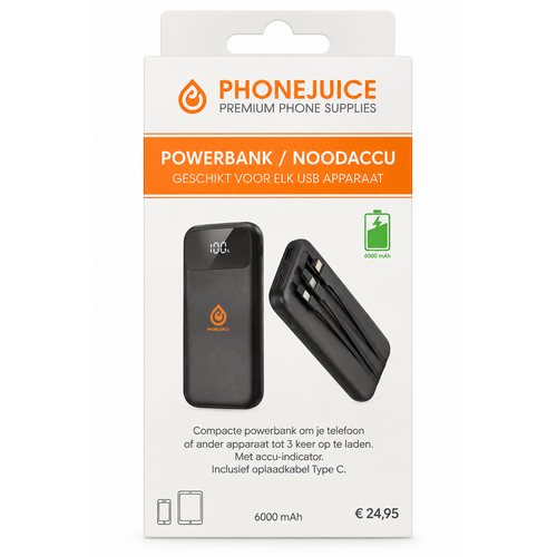 Powerbank zwart - 6000 mah