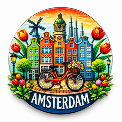 Epoxy Magnet Amsterdam red bike + tulips + housed colored (order per 12pcs)