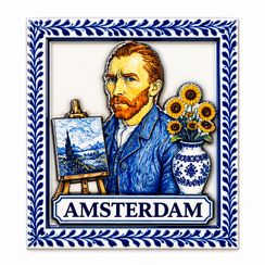 Epoxy Magneet delftsblauwe tegel Van Gogh Amsterdam  (bestel per 12 stuks)