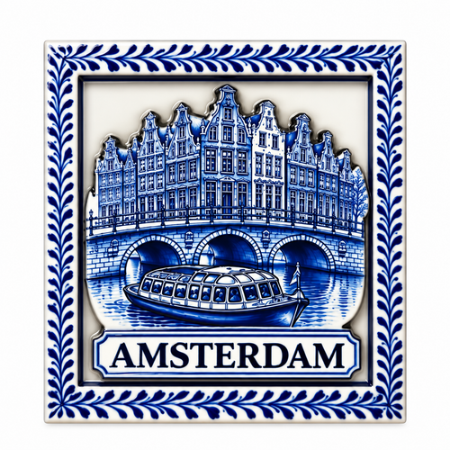 Epoxy Magneet delftsblauwe tegel boot + pandjes Amsterdam  (bestel per 12 stuks)