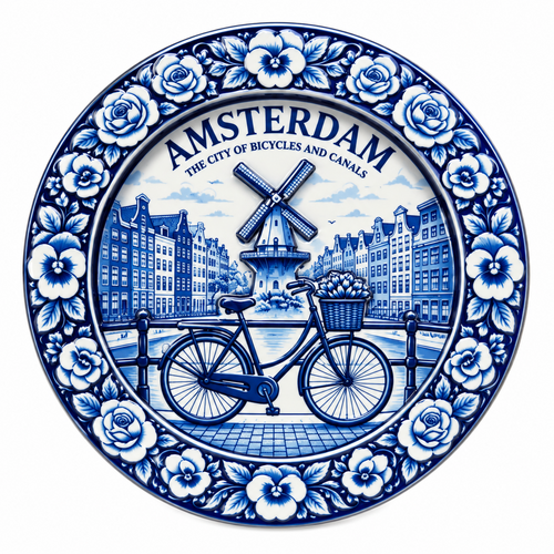 Epoxy Magneet Fiets + molen Amsterdam cirkel (bestel per 12 stuks)