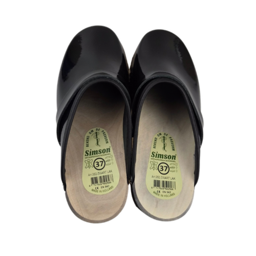 SIMSON Swedish Clogs Black Patent Leather