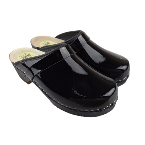 SIMSON Swedish Clogs Black Patent Leather