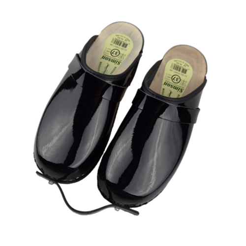 SIMSON Swedish Clogs Black Patent Leather