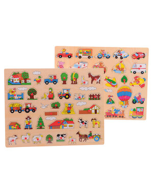 JohnToy Houten knopjes puzzel, groot 45x35 cm, 2 assorti