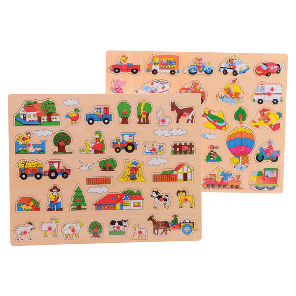 JohnToy Houten knopjes puzzel 45x35 cm, 2 assorti