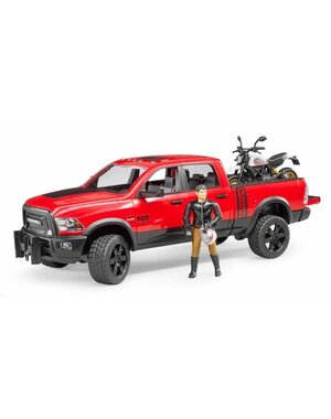Bruder 2502 - RAM 2500 Power Wagon met Ducati Scrambler Desert motor en berijder