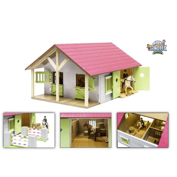 Kids Globe Paardenstal roze met 2 boxen en berging (geschikt voor Schleich) 1:24 - 610168