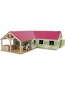 Kids Globe Paarden hoekstal met 3 boxen en berging roze (geschikt voor Schleich) - 610210