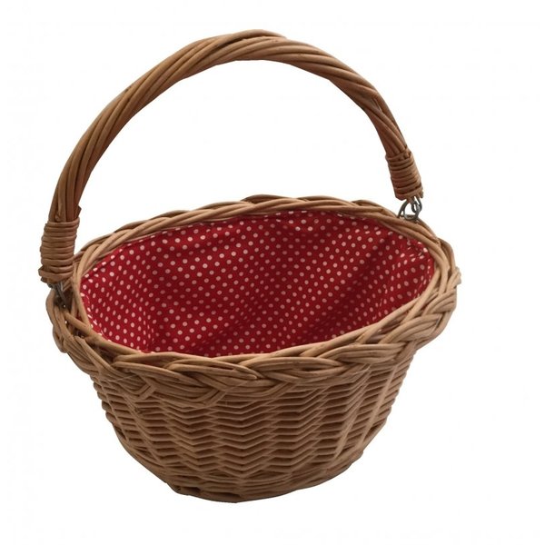 Rieten fietsmandje (rood/witte stippen)