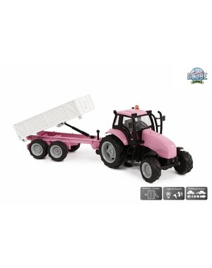 Kids Globe Tractor met aanhanger roze met licht en geluid