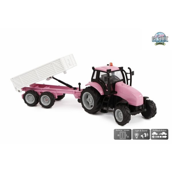 Kids Globe Tractor met aanhanger roze met licht en geluid