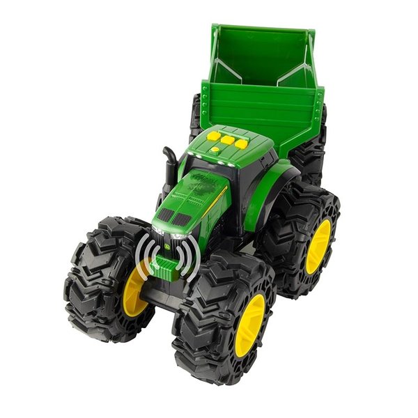 47353 - John Deere tractor met Monsterwielen en aanhanger, met licht en geluid