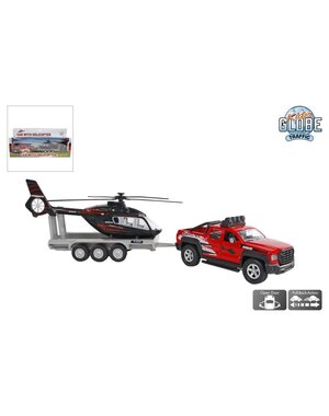 Kids Globe Terreinwagen met aanhanger en helikopter