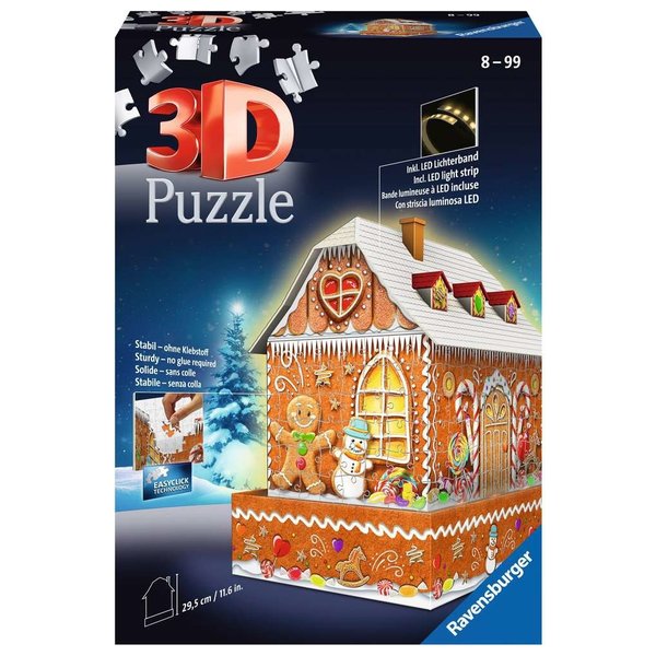 Ravensburger Ginger Bread Peperkoekhuisje bij nacht, met verlichting, 216 stukjes