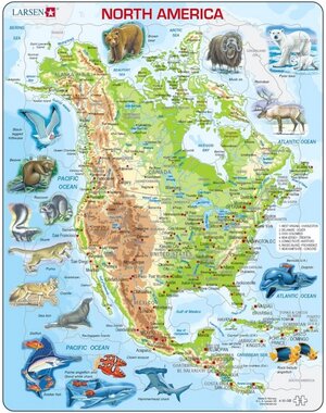  Larsen puzzel Noord Amerika met dieren - 66 stukjes