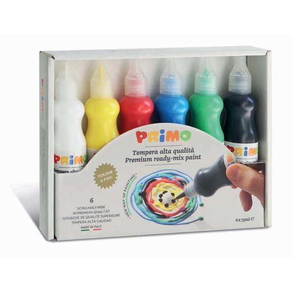 Primo Plakkaatverf 6 flesjes x 75 ml basiskleuren