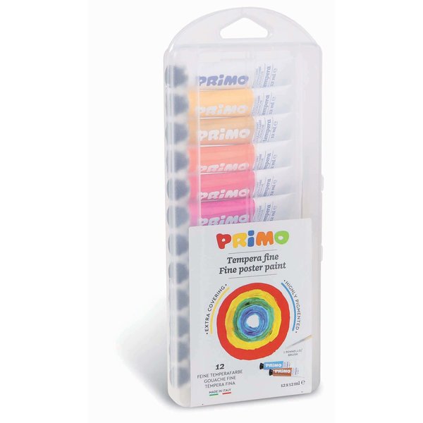 Primo Plakkaatverf 12 tubes van 12 ml, met kwast
