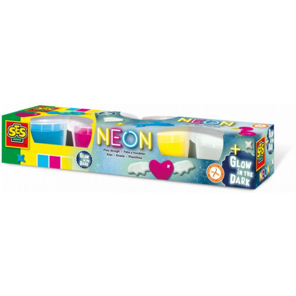 SES Klei, neon en glow in the dark, 4 potjes