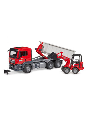 Bruder 3767 - MAN TGS met rolcontainer en Schaffer compactlader