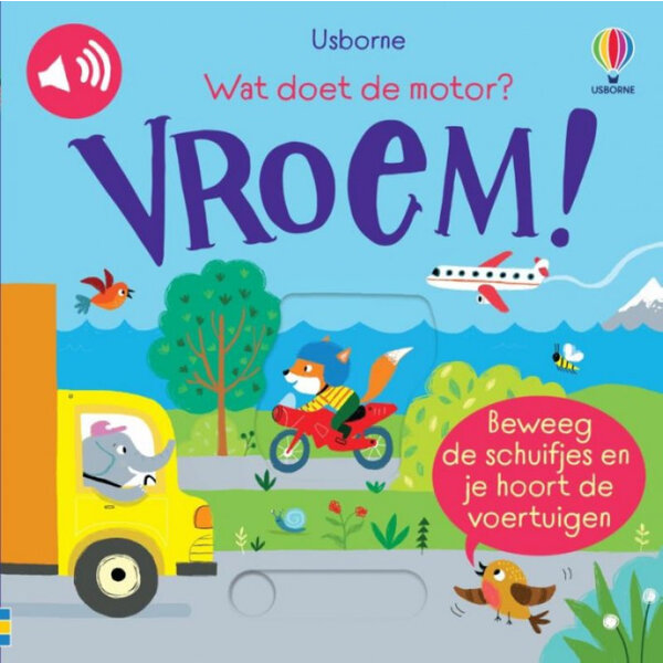 Usborne Wat doet de motor? Vroem!  geluidenboek