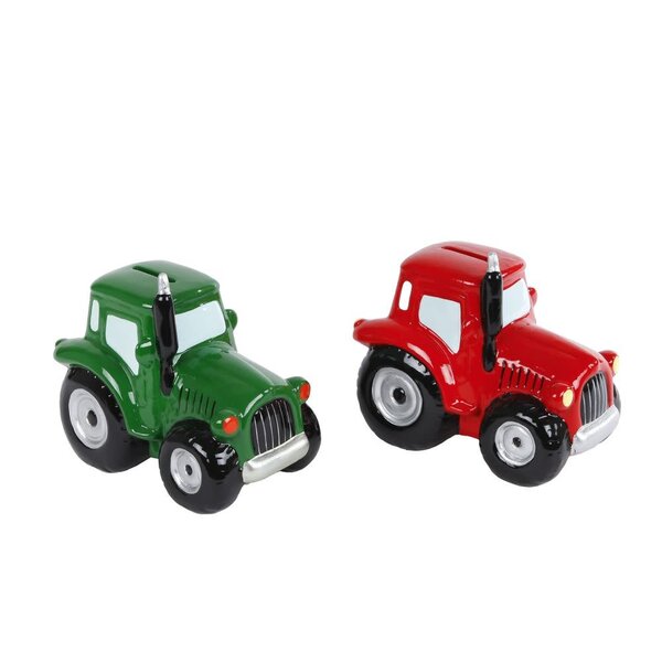 Spaarpot Tractor aardewerk rood of groen