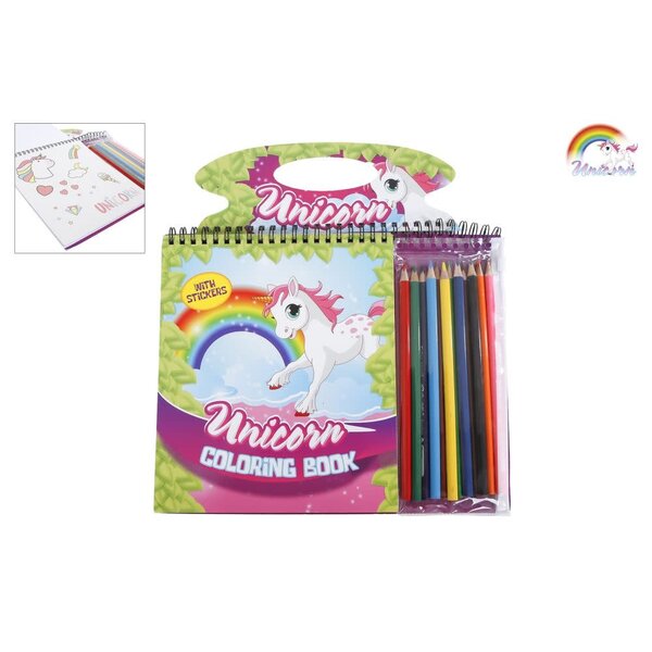 Kleurboek Unicorn met 12 kleurpotloden sjablonen en stickers