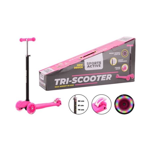 JohnToy Sports Active Tri-scooter roze/zwart met lichtgevende wielen