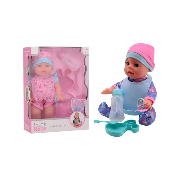 JohnToy Baby Rose drink- en plaspop - 30 cm